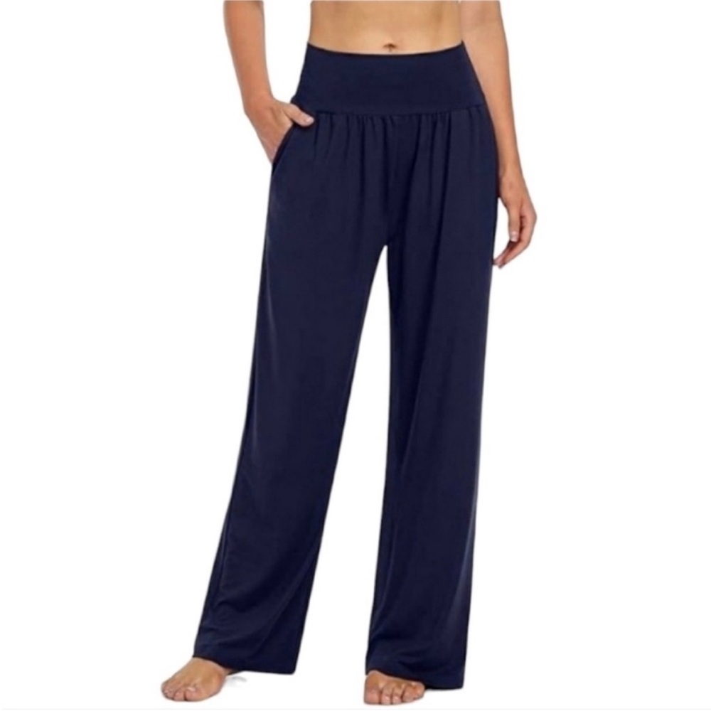 UEU SOFT Ultimate Comfort Lightweight Wide Leg Blue Yoga/Lounge Pants Size L - Picture 2 of 6